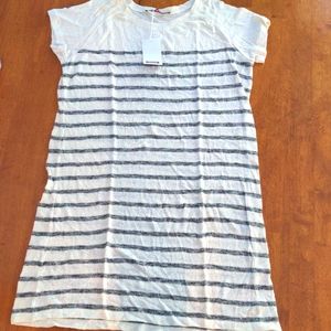 Comptoir Des Cotonniers Striped Short Sleeve Women's Dress Linen Like